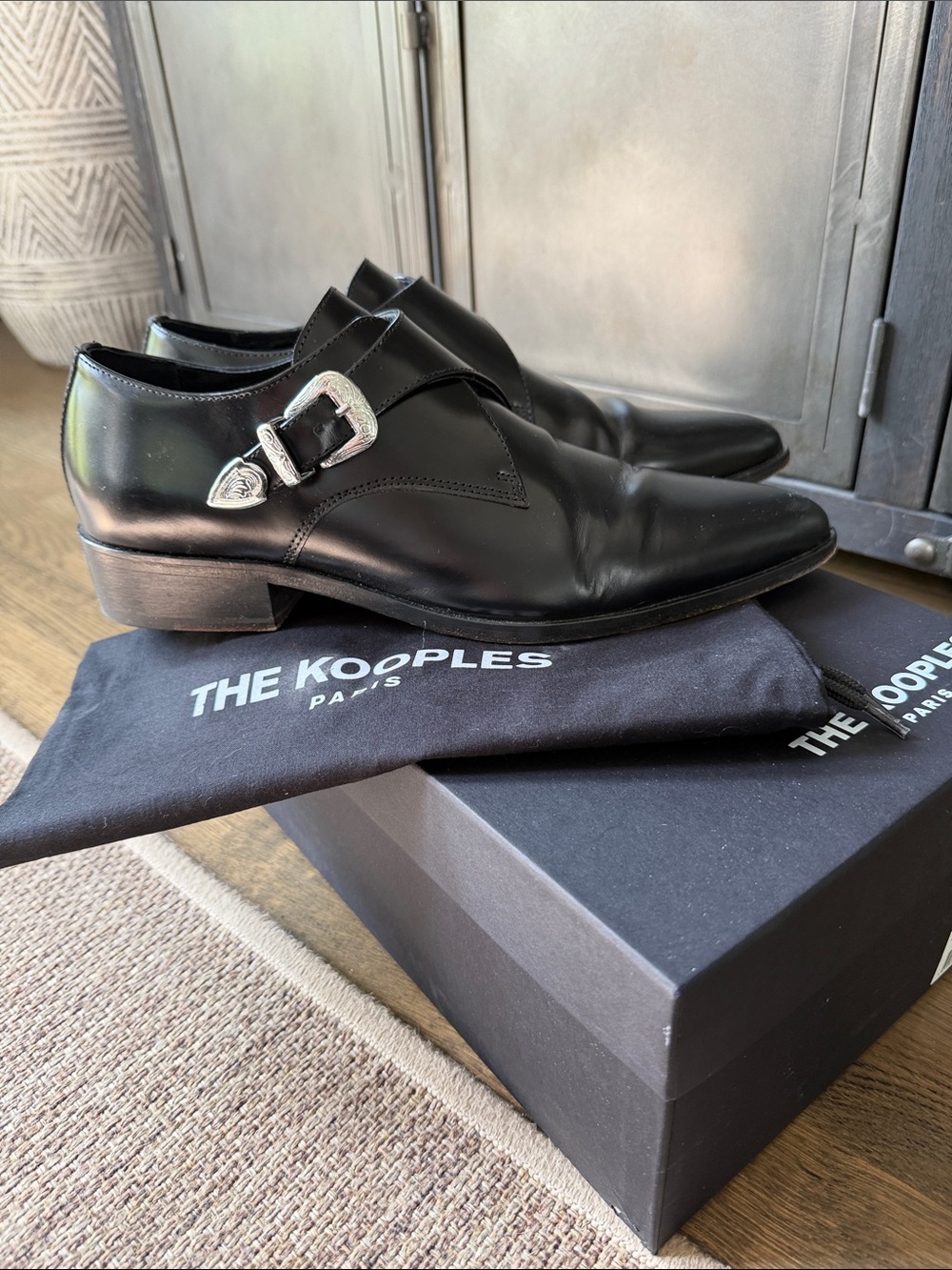 The Kooples Men’s Black Leather Monk Strap Shoes
